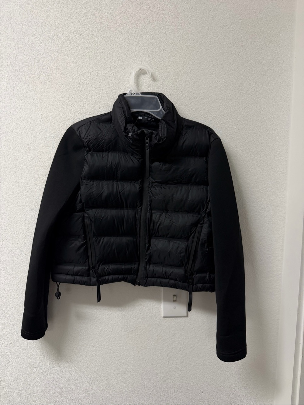 Zara Black Women's Puffer Hybrid Jacket with Softshell Sleeves